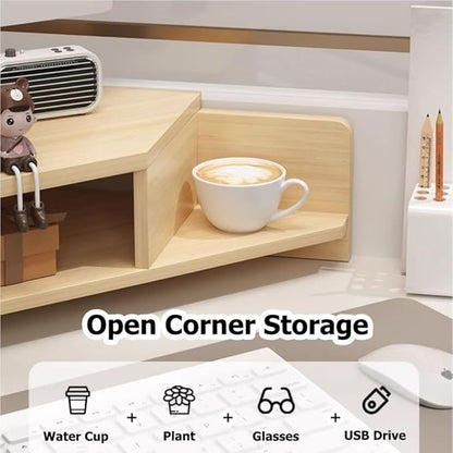 Laptop Stand for Desktop Computer, Corner Monitor Stand for Desk, Office Desk Accessories and Organizer, Multifunctional Space-Saving Corner Desk Shelf(Black)
