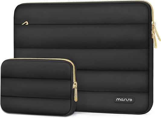 MOSISO 14 inch Laptop Case, 14 inch Puffy Laptop Sleeve Compatible with HP Lenovo Dell ASUS Acer, HP Stream, Dell Latitude, Lenovo IdeaPad, Polyester Horizontal Bag with Small Case, Black