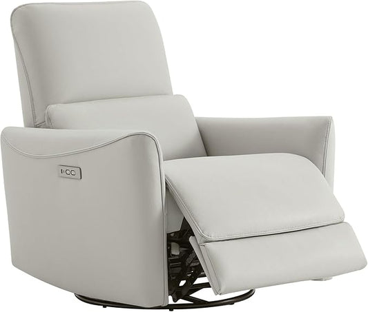 CHITA Power Recliner Chair Swivel Glider, FSC Certified Upholstered Faux Leather Living Room Nursery Reclining Sofa Chair with Lumbar Support, Cream