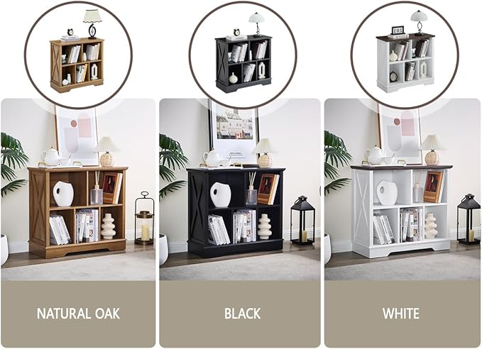 Book Shelf, 5 Cube Storage Organizer, 2-Tier Open Shelf Wooden Bookcase, Freestanding Wood Cube Storage Bookshelf for Bedroom, Living Room, Home Office (Black)
