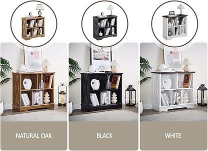 Book Shelf, 6 Cube Storage Organizer, 2-Tier Open Shelf Wooden Bookcase, Freestanding Wood Cube Storage Bookshelf for Bedroom, Living Room, Home Office (Black)