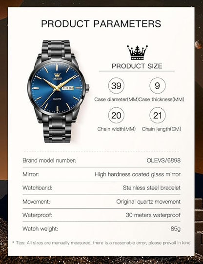 OLEVS Men's Luxury Watch Waterproof Luminous Easy Read Chronograph Watches Full Gold/White Dail/Black Face with Calendar Wristwatch