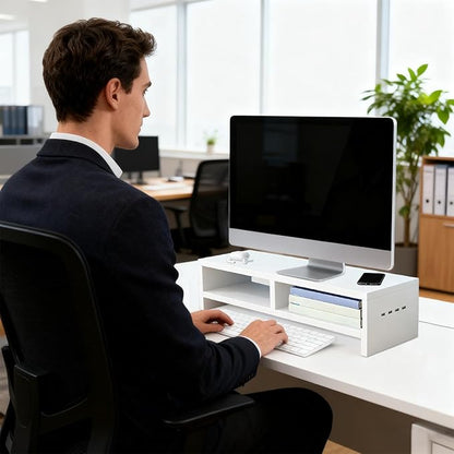Monitor Stand, with Sleek Modern Design, 50x20x13cm, Monitor Stand Riser, Wireless Charging Desk Organizer, Ergonomic Height, for Multitasking and Desktop Organization