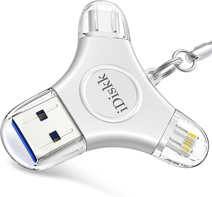 App-le Certified iDiskk 128GB Phone flashdrive iPhone 17 16 Photo Stick USB C iPad Pro Android Samsung for iPhone 15/14/14 PRO/13/13 PRO/12 pro/12 Mini/XR/X, iPhone USB Storage for PC,MacBook