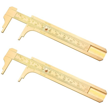 Konohan 2 Pcs Brass Vernier Caliper Pocket Handy Caliper Measuring Mini Tool Double Scale Sliding Gauge Metal Pocket Ruler for Bead Wire Jewels Rings Measurement