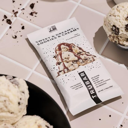 TRUBAR Vegan Protein Bar, Sweet & Dreamy Cookies and Creamy, Gluten Free, Plant Based Protein, Dairy Free, Non GMO, Soy Free, No Sugar Alcohols, 12G Protein, 12G Fiber, 23G Carb, On the Go Snack Bars, 12ct