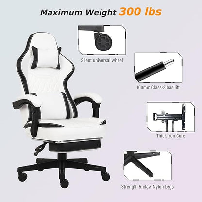 Gaming Chair, Computer Gaming Chairs with Footrest, Linkage Armrests and Lumbar Support, High Back Ergonomic Office Chair for Adults, Big and Tall Desk Chair(WhiteBlack)