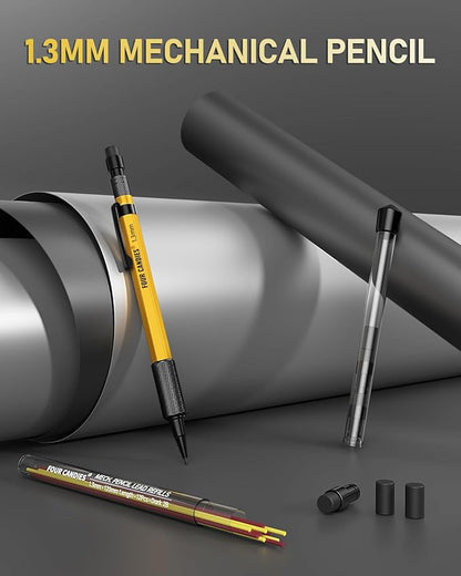Four Candies 1.3mm Mechanical Pencil Set — Heavy Duty Carpenter Pencil with Lead Refills & Eraser