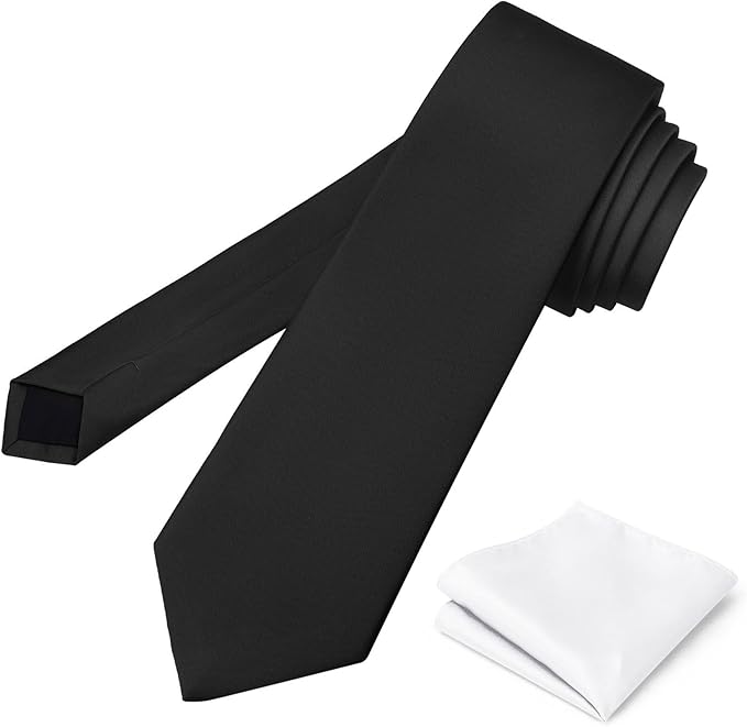 PenSee Men's Tie Set Solid Pure Color 3.15" (8CM) Classic Formal Plain Necktie and Pocket Square Set For Men