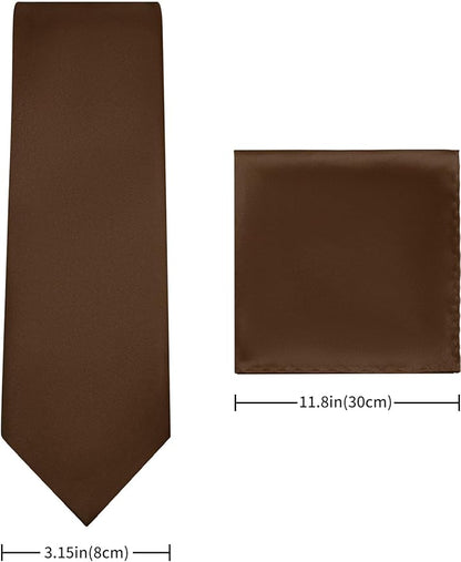 PenSee Men's Tie Set Solid Pure Color 3.15" (8CM) Classic Formal Plain Necktie and Pocket Square Set For Men