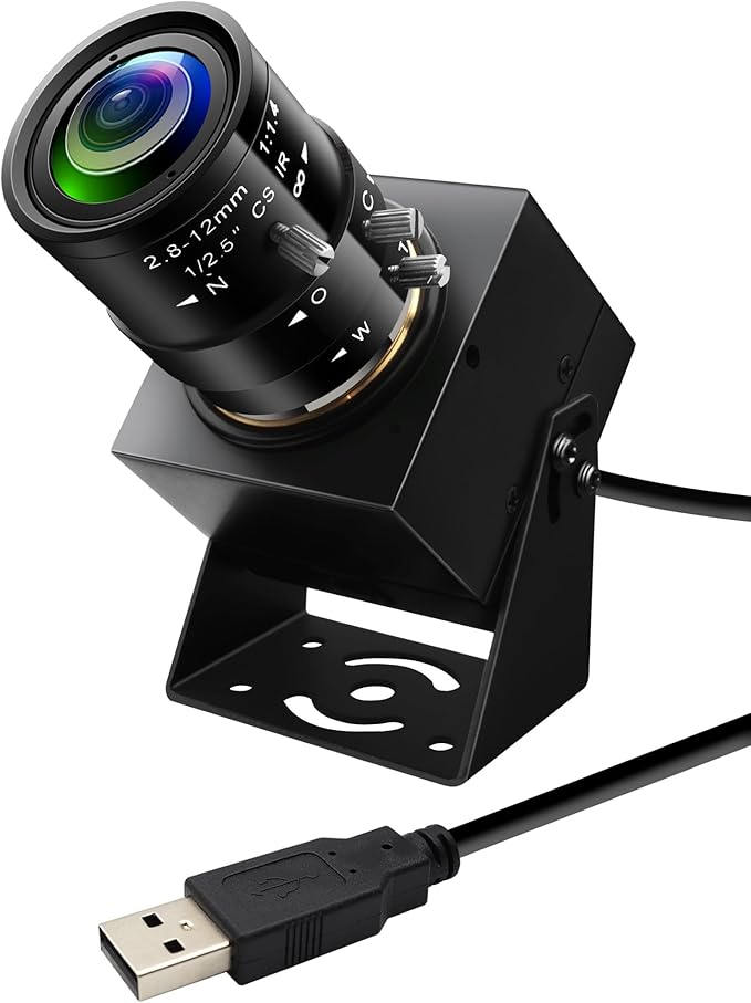 5Megapixels USB Camera CS Mount Manual Focus Webcam with 2.8-12mm 4X Telephoto Optical Lens 1944P 30fps Color Sensor Industrial Camera Free Driver Plug and Play for Window Linux Mac