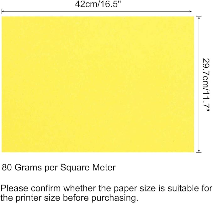 MECCANIXITY 50 Sheets Colored Copy Paper 16.5 x 11.7 Inch Printer Paper 80gsm Bright Yellow for Office Printing, Document Copying, Invitations, Forms, Art Projects