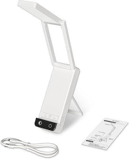 EZVALO Rechargeable Desk Lamp,6000mAh Battery Wireless Light,90Ra Cordless Table Lamp for Book Reading,Foldable Mini Lamp&Portable,3 Color Dimmable Small Light for Bed,Nail Light,Craft(White)