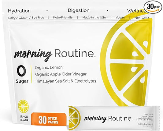 ROUTINE Morning Daily Hydration | Electrolyte Powder Packets with Apple Cider Vinegar, Lemon, and Sea Salt | Keto & Paleo-Friendly Electrolyte Drink Mix (30 Pack)
