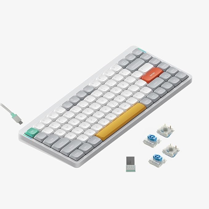 nuphy Air75 V2 Portable 75% Mechanical Keyboard,Wireless Keyboard,Supports Bluetooth/2.4G/USB-C RGB Bluetooth Keyboards,Compatible with Windows/Mac OS/Linux Systems White-Gateron Blue Switch