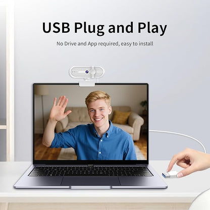 TOALLIN 2K Webcam for Streaming, 5 Million Pixels, Built-in Mic, FOV 90° Webcam with Tripod and Privacy Cover, USB Computer Camera for Laptop, Live-Streaming, Gaming, Video Calls