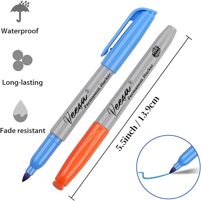 Permanent Markers Bulk,12 Assorted Colors, 60 Pack Fine Point Permanent Markers for Office, School, and Home Use