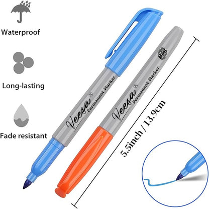 Permanent Markers Bulk,12 Assorted Colors, 60 Pack Fine Point Permanent Markers for Office, School, and Home Use