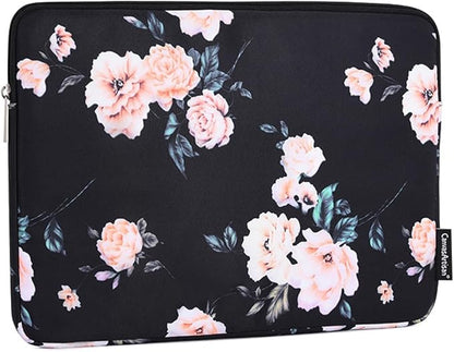 Laptop Sleeve 14 Inch,Waterproof Protective Notebook Case Briefcase Carrying Bag Compatible with MacBook,Acer,Asus, Dell,Lenovo,Microsoft,HP Laptop Cover (Black Flowers, 13 inch)