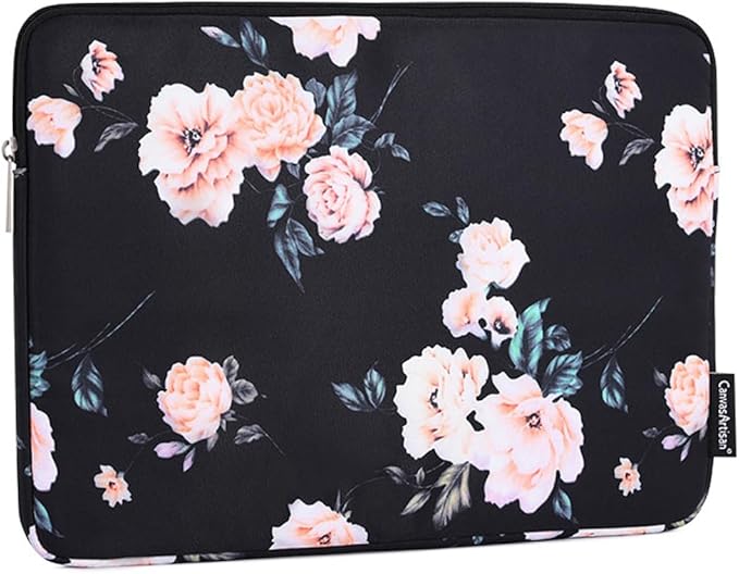 Laptop Sleeve 14 Inch,Waterproof Protective Notebook Case Briefcase Carrying Bag Compatible with MacBook,Acer,Asus, Dell,Lenovo,Microsoft,HP Laptop Cover (Black Flowers, 11 inch)