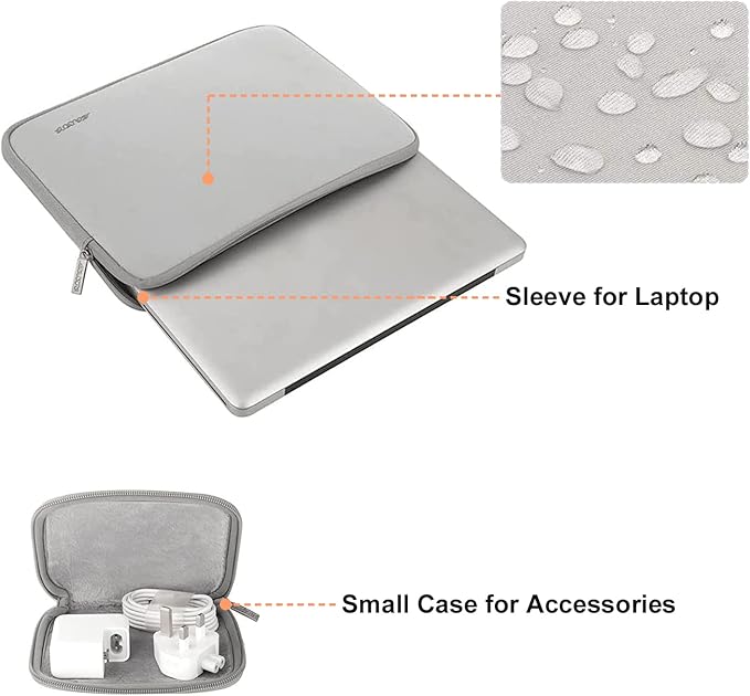 MOSISO Laptop Case 13.3 inch, 13-13.3 inch Laptop Sleeve Bag Compatible with MacBook Air/Pro 13/Pro 14 M5 M4 M3 M2 M1, HP Dell ASUS Lenovo, Neoprene Computer Sleeve Bag with Small Case, Light Gray