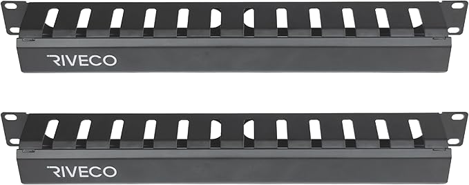 RIVECO 2PCS 1U 12 Slot Rack Manager, Server Rack Cable Management, Cord Wire Organizer with Cover for Network Rack Cabinet Horizontal Mount, 19-inches Cable Raceway