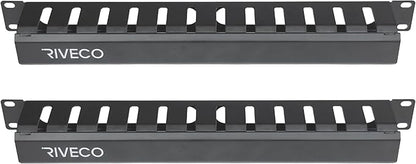 RIVECO 2PCS 1U 12 Slot Rack Manager, Server Rack Cable Management, Cord Wire Organizer with Cover for Network Rack Cabinet Horizontal Mount, 19-inches Cable Raceway