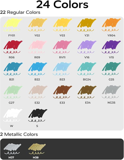 JusArt 24 Colors Acrylic Paint Markers, Dual Tip Coloring Markers with Dot and Fine Tip for Rock, Fabric, Wood, Glass, Ceramic, Canvas, Vibrant Art Supplies and DIY Crafts Art Supplies