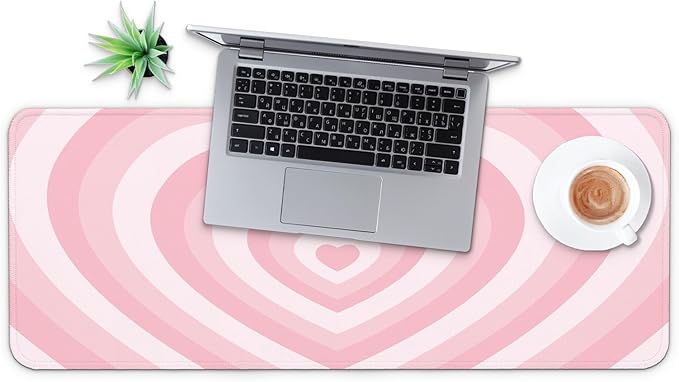 MAY FLOWER Large Gaming Mouse Pad, Full Keyboard Mat, Long Laptop Mousepad, Computer Mouse Mat for Home and Office, Anti-Slip Rubber Base, 31.5 x 11.8 Inches (Pink Loving Heart)