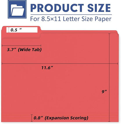 File Folder, PANDRI 170 Pack Colored File Folder, 1/3 Cut Tab, Letter Size, Assorted 12 Colors Filing Folder for Office School Business