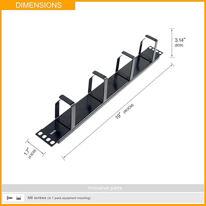 RIVECO 2PCS 1U Cable Management for Racks & Server Cabinets Managing Cord & Wire, Cable Raceway for 19” Rack Mount 4 D-Rings Standard Capacity Black, 2 Pieces