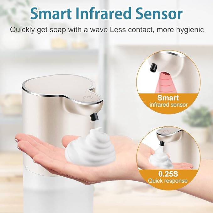 Soap Dispenser, Automatic Foaming Soap Dispenser with 4 Adjustable Volume Control, Touchless Rechargeable Hands Free Auto Soap Pump for Kitchen, Bathroom, Hotel, Restaurant,13.5oz/ 400ml