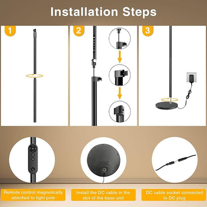 Ring Light with Stand, 15W Dimmable Zoom Lighting for Computer, Home Office, Reading, Video Calls, 66 Inches Floor Lamp with Flexible Swing Arm, AC Plug, Remote, Memory & Timer CRI >95