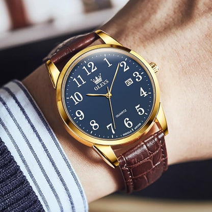 OLEVS Watch Men Mens Watches Watches for Men Leather Band Classic Brown Leather Watch Men, Analog Watch Men, Black Mens Leather Watch, Dress Waterproof Large Face Mens Watch,Relojes para Hombres Watch