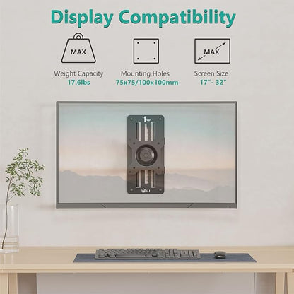 WALI Single Monitor Wall Mount, Height Adjustable for 17-32 inch Computer Monitor Bracket, up to 17.6 Lbs, Fits 1 Screen with Max Mounting Holes 100x100mm (1732LM), Black