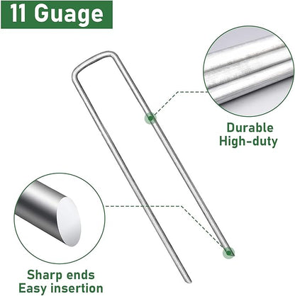 500 Pack Landscape Staples 6 Inches 11 Gauge Stakes, Galvanized Garden Stakes U-Shaped Pins and Landscaping Staples for Sod Anchoring Landscape Fabric Irrigation Tubing(500pack-N)
