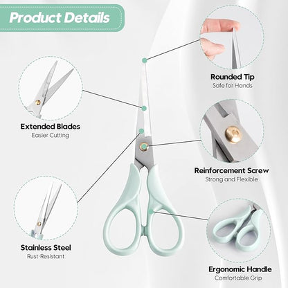 Honagu Professional Scissors - Stainless Steel Precision Blades, Non-Slip Ergonomic Handles for Crafting, Office, Fabric & DIY Projects (Green)