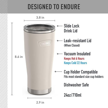 THERMOS ICON SERIES, Stainless Steel Cold Tumbler with Slide Lock, 24 Ounce, Sandstone