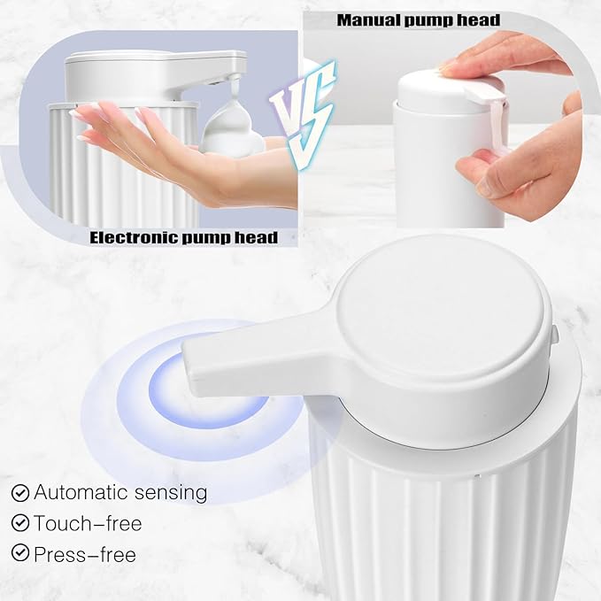 Automatic Soap Dispenser Foaming Touchless: 9oz Plastic White - Rechargeable Electric Smart Auto Foam Soap Dispenser - Bathroom Kitchen Hand Dish Lotion