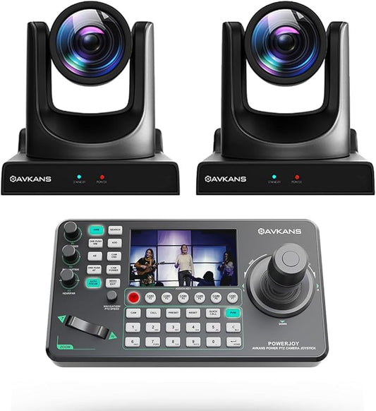 AVKANS 30X NDI PTZ Camera Kits - 2pcs 30X NDI Camera with 1pcs IP Joystick Controller Package for Church Live Streaming Video Production（2X AV-CM30-NDI and 1x AV-Joy-IP）