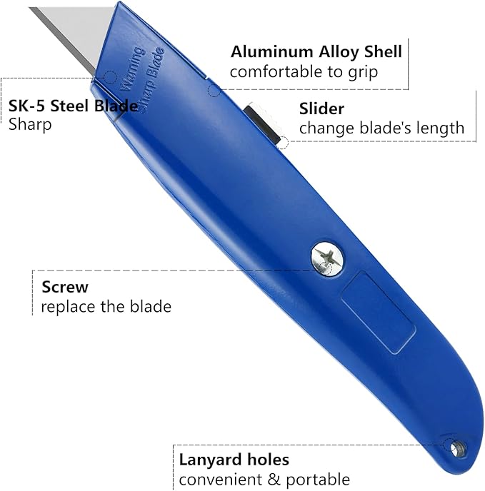 DIYSELF 30 Pack Box Cutter Heavy Duty Aluminium Shell Utility Knife | SK5 Steel Sharp Blade | Retractable Knife for Cutting Cartons Ropes and Cardboard | Home and Office Use (Blue)