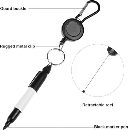 32 Pcs Mini Permanent Markers with Cap Clips Retractable Pen Reel Golf Ball Marker Pen Dry Erase Markers with Triangle Hook Golf Keychain Clips for Badge Black Ink Pens for Office School,Fine Point