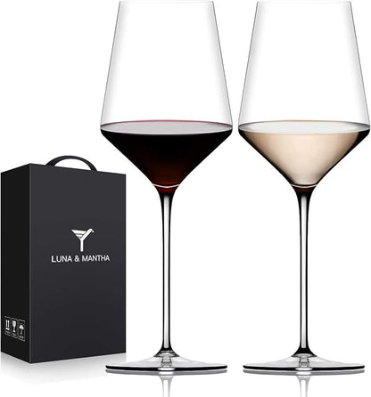 Red Wine Glasses Set of 2, Premium Crystal Wine Glasses Hand Blown, 15 oz,Thin Rim,Long Stem,Perfect for Red or White, Daily Use,Unique Wedding Anniversary Birthday or Birthday Gift