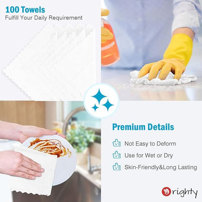 Orighty Cleaning Cloths, Shop Towels 100 Pack, Shop Rags Reusable, Microfiber Cleaning Rags Bulk for Cars, Multi-Purpose Lint Free Towels for Automotive, Mechanic, Kitchen, 11.5’’ x 11.5’’, White
