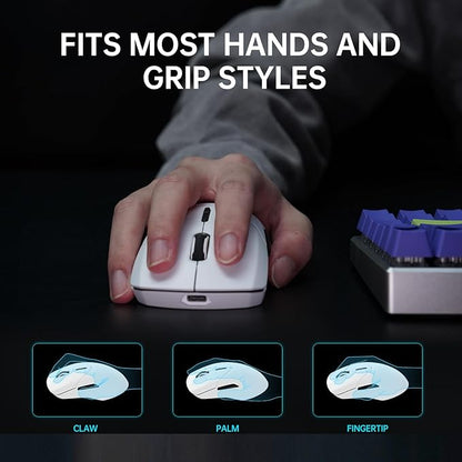 Rapoo VT9PRO 4K Wireless Gaming Mouse, PAW 3398 Sensor, 26000 DPI, 4KHz Polling Rate, 0.25ms Response Time, Lightweight, 10 Programmable Buttons, 180h Battery Life, On-Board Memory, PC - White