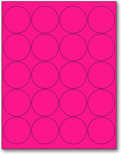 NextDayLabels - 8-1/2 x 11" Neon Color High Light Fluorescent Labels for Laser & Inkjet Printer (Pink Fluorescent, 2" Round - 20 Per Page | 500 Labels)