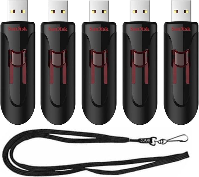 SanDisk 128GB (5 Pack) Cruzer Glide USB 3.0 Flash Drive SDCZ600-128G Bundle with (1) GoRAM Black Lanyard (128GB, 5 Pack)