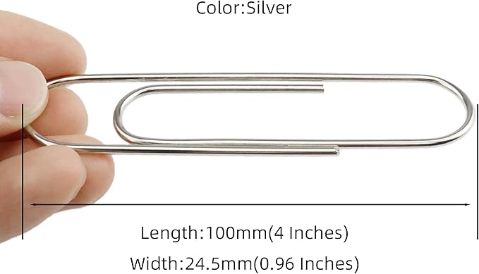 HEEHEE 35 PCS 4 Inch Silver Large Paper Clips - Rust Resistant and Bend Proof, Smooth Finish, Large Jumbo Paperclips for Office School, Documents, Card