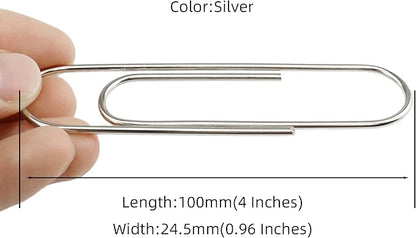 HEEHEE 35 PCS 4 Inch Silver Large Paper Clips - Rust Resistant and Bend Proof, Smooth Finish, Large Jumbo Paperclips for Office School, Documents, Card