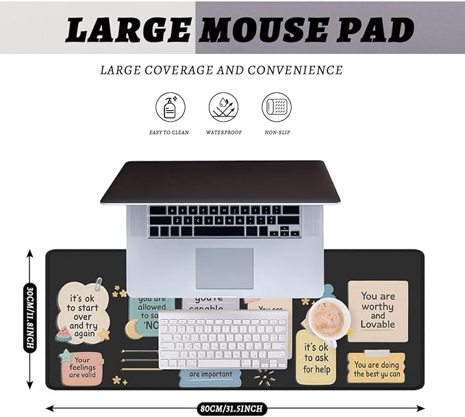 Positive Quotes Gaming Mouse Pad Cute Self Care Affirmations Mouse Pad Large Mousepad Extended Laptop Keyboard Mat Gaming Desk Pad Mouse Mat 31.5"x11.8"